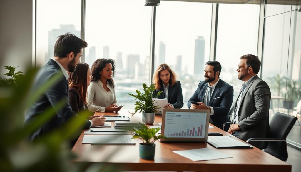 A modern office setting in the foreground featuring a diverse group of professionals engaged in a discussion about seed funding. They are dressed in smart business attire, exuding confidence and focus. In the middle, a large table is covered with documents, a laptop displaying financial charts, and a plant to add a touch of greenery. The background showcases a large window with cityscape views, allowing natural light to pour in, creating an uplifting atmosphere. Soft, diffused lighting enhances the professionalism of the scene, while a shallow depth of field keeps the focus on the engaged participants. The overall mood is energetic and collaborative, emphasizing readiness and the importance of fitting with potential investors. A modern office setting in the foreground featuring a diverse group of professionals engaged in a discussion about seed funding. They are dressed in smart business attire, exuding confidence and focus. In the middle, a large table is covered with documents, a laptop displaying financial charts, and a plant to add a touch of greenery. The background showcases a large window with cityscape views, allowing natural light to pour in, creating an uplifting atmosphere. Soft, diffused lighting enhances the professionalism of the scene, while a shallow depth of field keeps the focus on the engaged participants. The overall mood is energetic and collaborative, emphasizing readiness and the importance of fitting with potential investors.